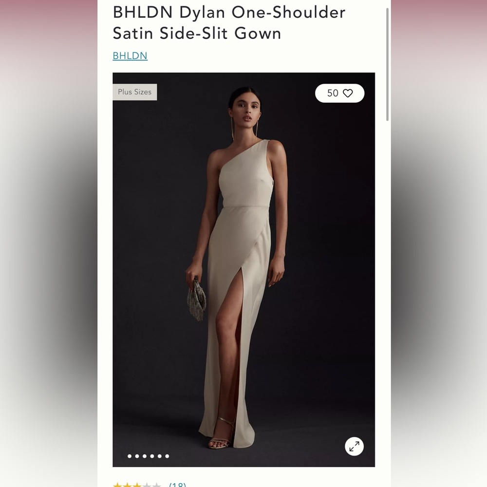 BHLDN Dylan One-Shoulder Satin Side-Slit Gown, size 4